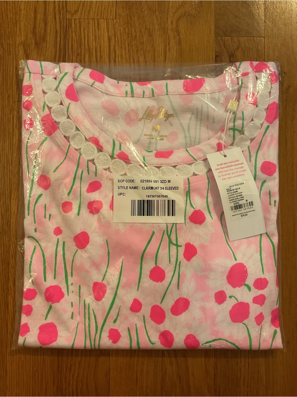 Lilly Pulitzer Clairmont Lace Trimmed Knit Top - Conch Shell Pink - Size M - Picture 3 of 8